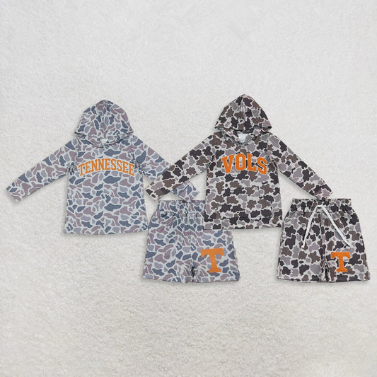 Sibling Baby Boy Kids Grey Long Sleeves Camo Hoodie Shirts Shorts Team Sets