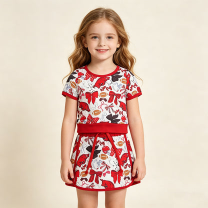 Baby Girls Toddler Short Sleeves Pigs Bows Football Team Shirt Shorts Yoga Red Set