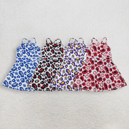 RTS Sibling Baby Girl Kids Sleeveless Leopard Team Knee Length Yoga Active Dresses
