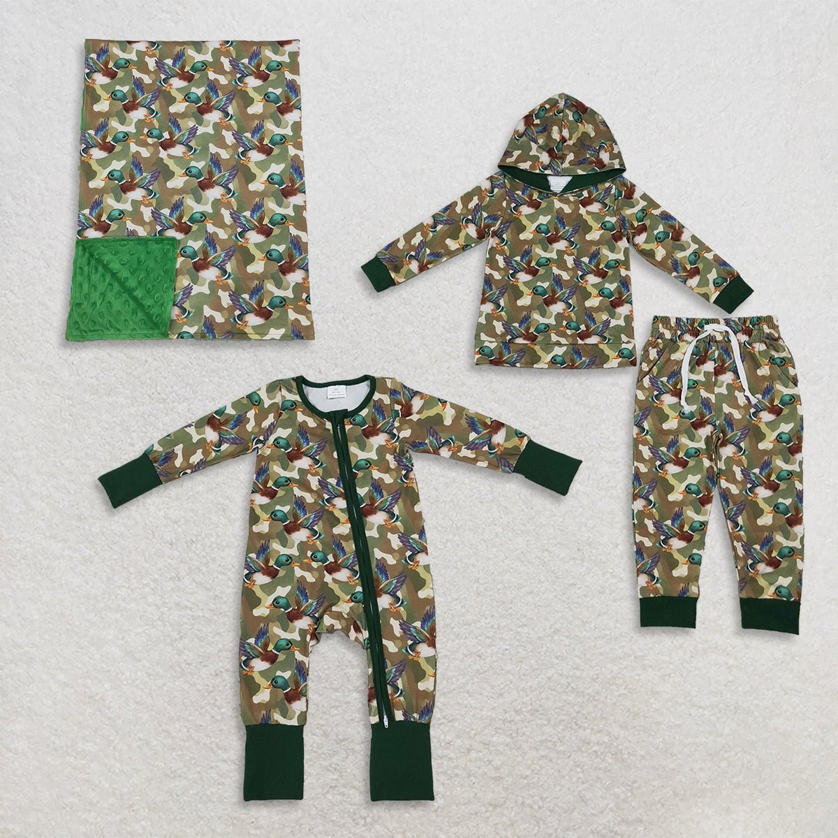 Sibling Baby Boys Kids Long Sleeves Ducks Camo Romper Set Blankets Green Clothes