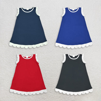Sibling Baby Girls Kids Sleeveless Scallop Knee Length Dresses Cotton Clothes
