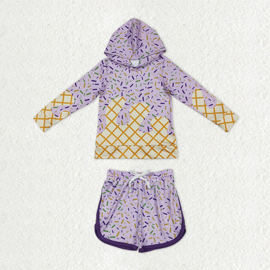 Baby Girls Long Sleeves Sprinkles Drips Hoodie Shirt Shorts Lavender Clothes Set