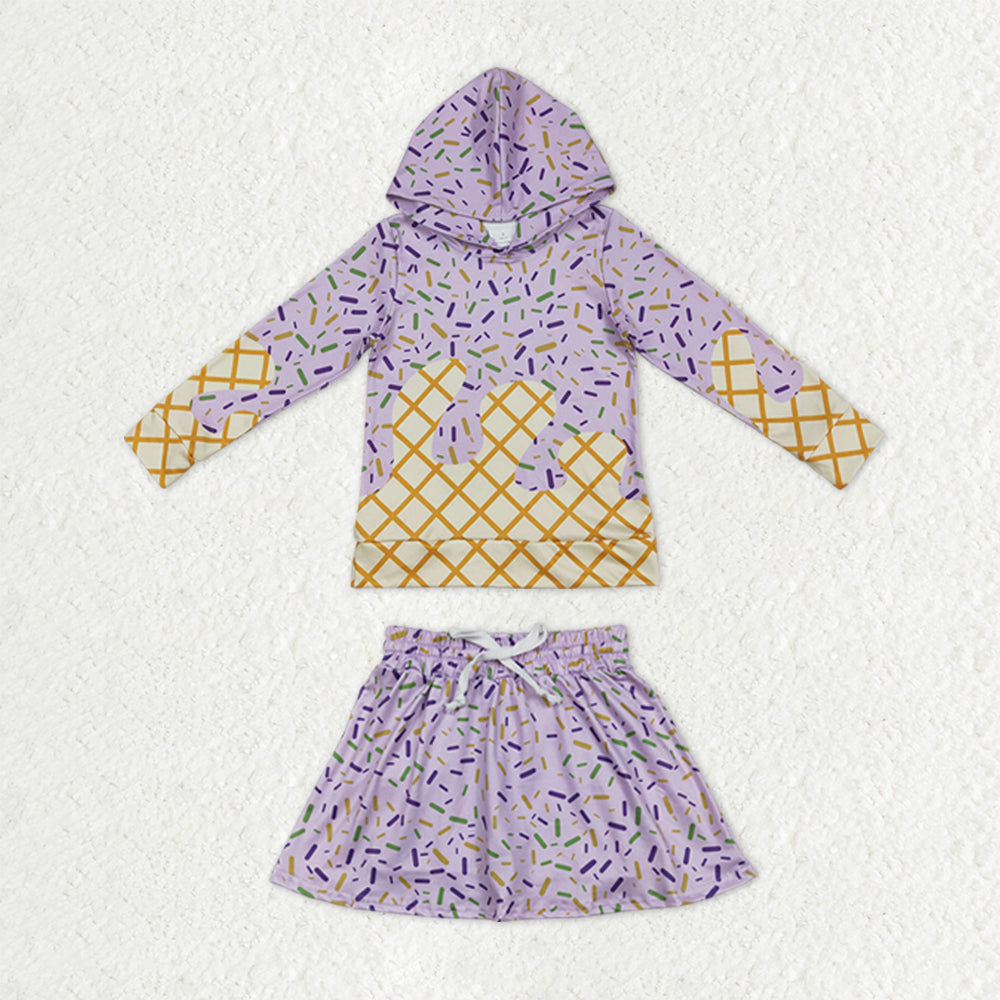 Baby Girls Long Sleeves Sprinkles Drips Hoodie Shirt Skirt Shorts Lavender Clothes Set