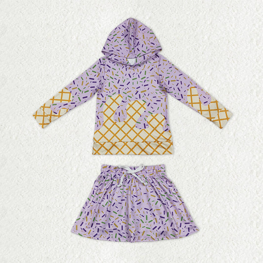 Baby Girls Long Sleeves Sprinkles Drips Hoodie Shirt Skirt Shorts Lavender Clothes Set
