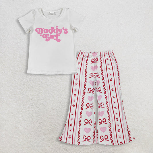 RTS Baby Girl Kids Short Sleeves Daddy's Shirt Hearts Bows Pants Set Clothes