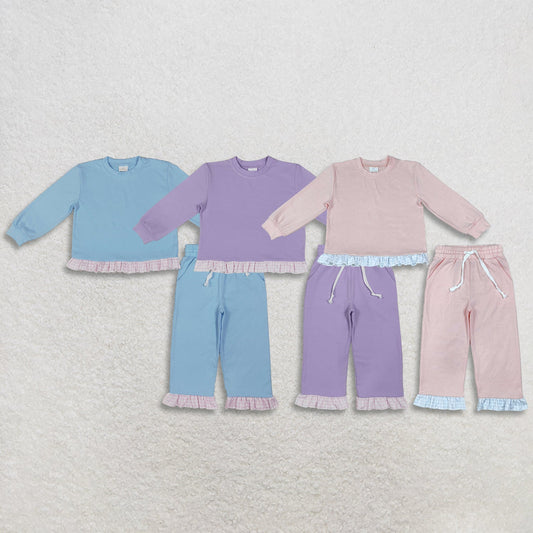Sibling Baby Girls Kids Long Sleeves Ruffle Shirts Pockets Pants Sets Cotton Clothes