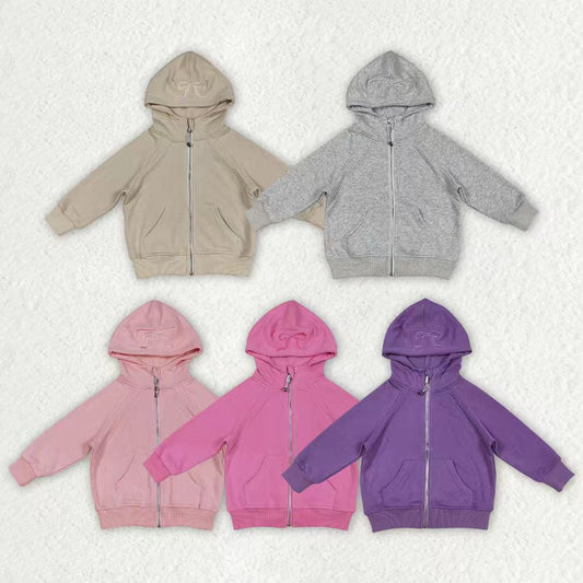 USA Shop Baby Girls Long Sleeves Embroidery Bows Zipper Pockets Hoodie Jackets Tops