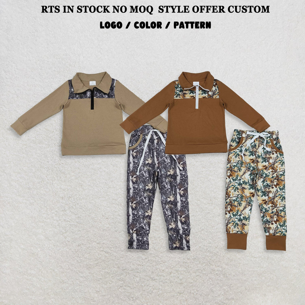 Sibling Baby Boys Long Sleeves Zipper Pullovers Pockets Jogger Pants Sets Camo Print Clothes