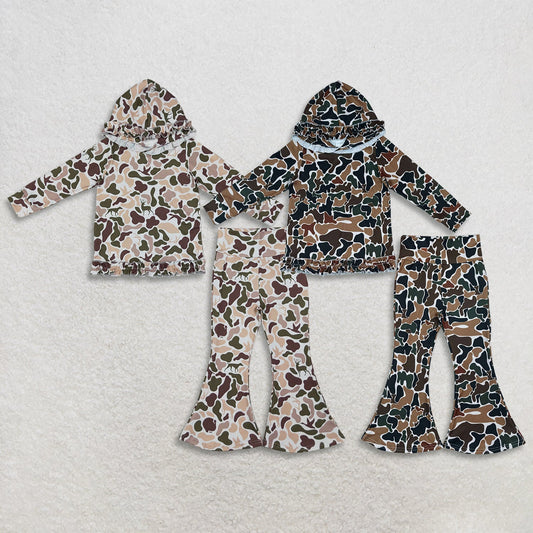 Sibling Baby Girls Long Sleeves Camo Print Hoodie Pullovers Bell Pants Hunting Clothes Sets