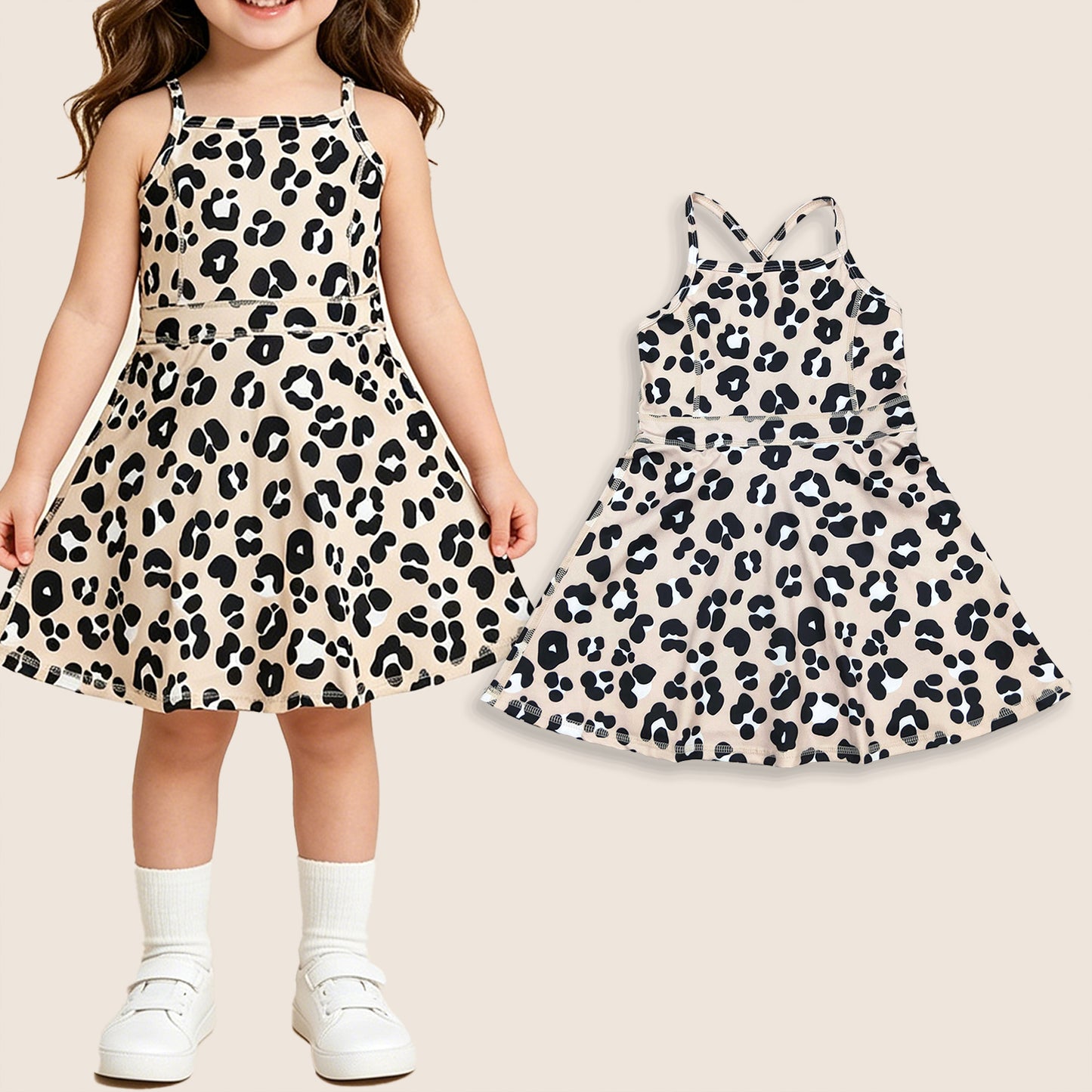 Baby Girls Kids Sleeveless Leopard Yoga Shorts Knee Length Dress
