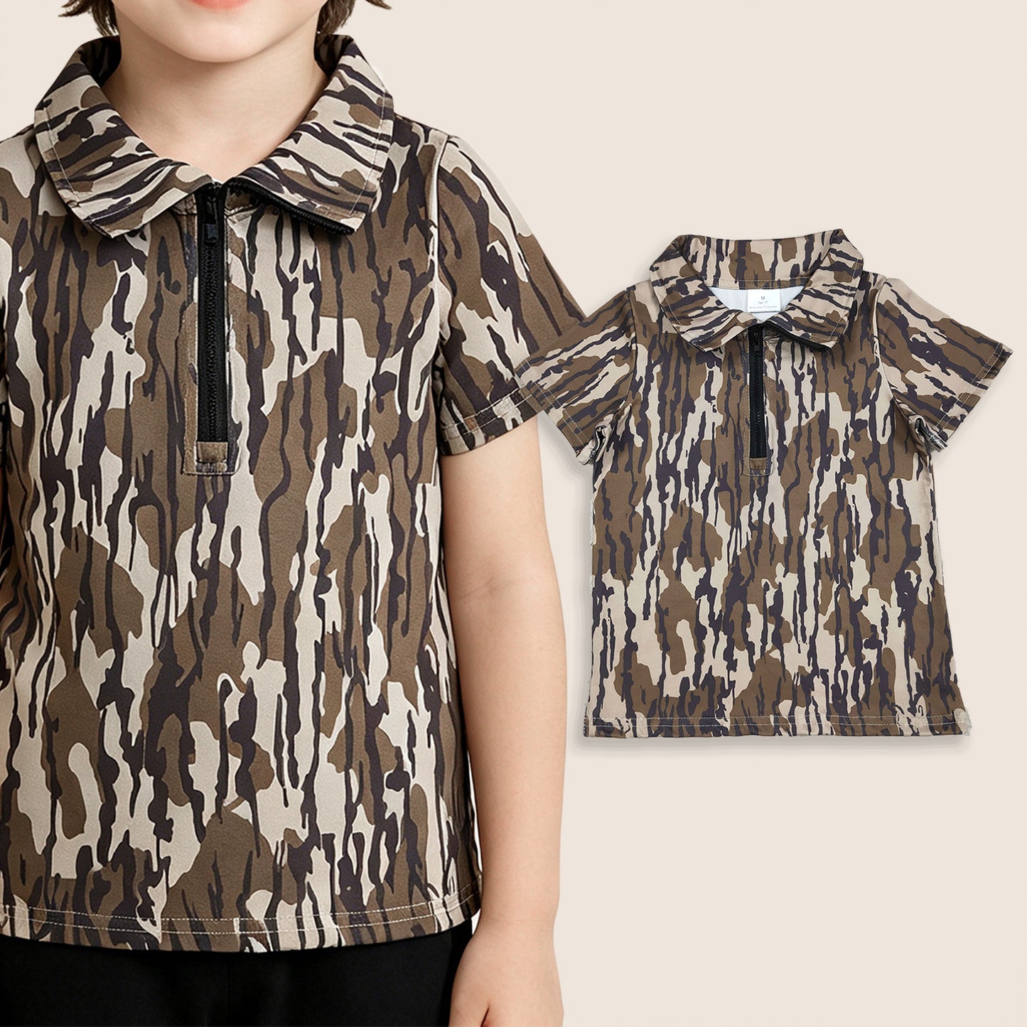 Baby Boys Kids Short Sleeves Camo Zipper Pullover Shirt Tops Southern Clothes