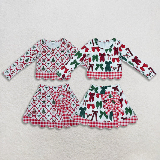 Sibling Baby Girls Kids Santa Bows Shirts Bows Scallop Skirts Shorts Yoga Active Sets Christmas Clothes