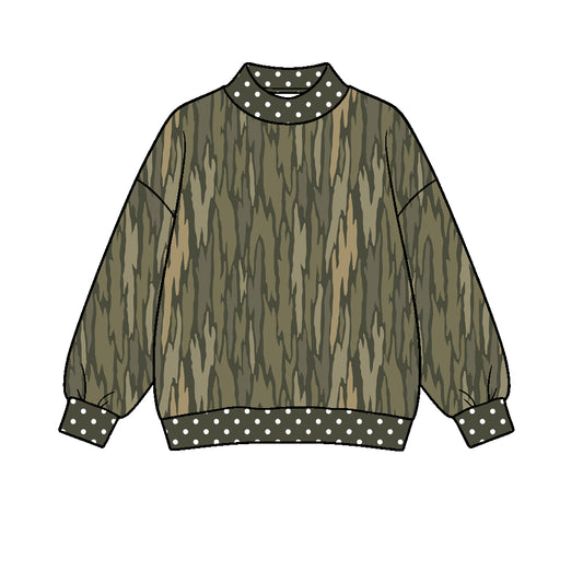 Moq 5 Custom Baby Girls Kids Long Sleeves Camo Print Dots Pullover Shirt Clothes