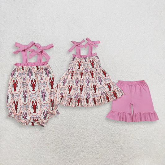 Sibling Baby Girls Kids Bows Straps Crawfish Tops Ruffle Shorts Set Romper Summer Clothes