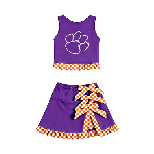 Moq 5 Baby Girls Kids Sleeveless Vest Bows Skirt Shorts Team Set Cheer Clothes