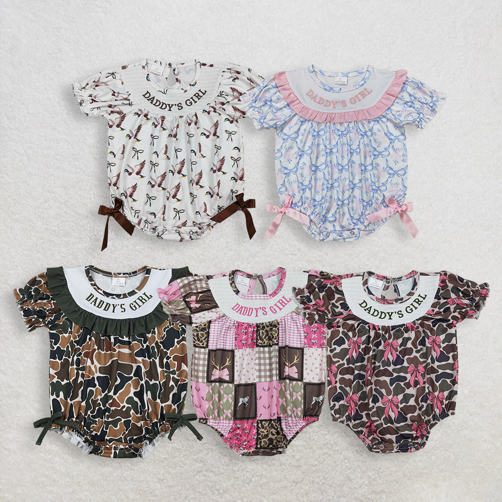 Sibling Baby Girls Kids Short Sleeves Embroidery Daddy's Girl Bubble Rompers Clothes