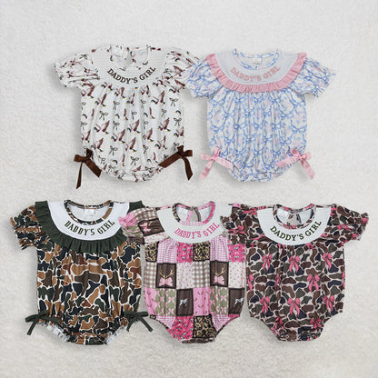 Sibling Baby Girls Kids Short Sleeves Embroidery Daddy's Girl Bubble Rompers Clothes
