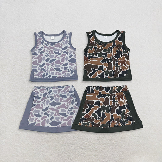 Sibling Baby Girls Kids Sleeveless Camo Tops Skirts Shorts Sets Yoga Active Clothes