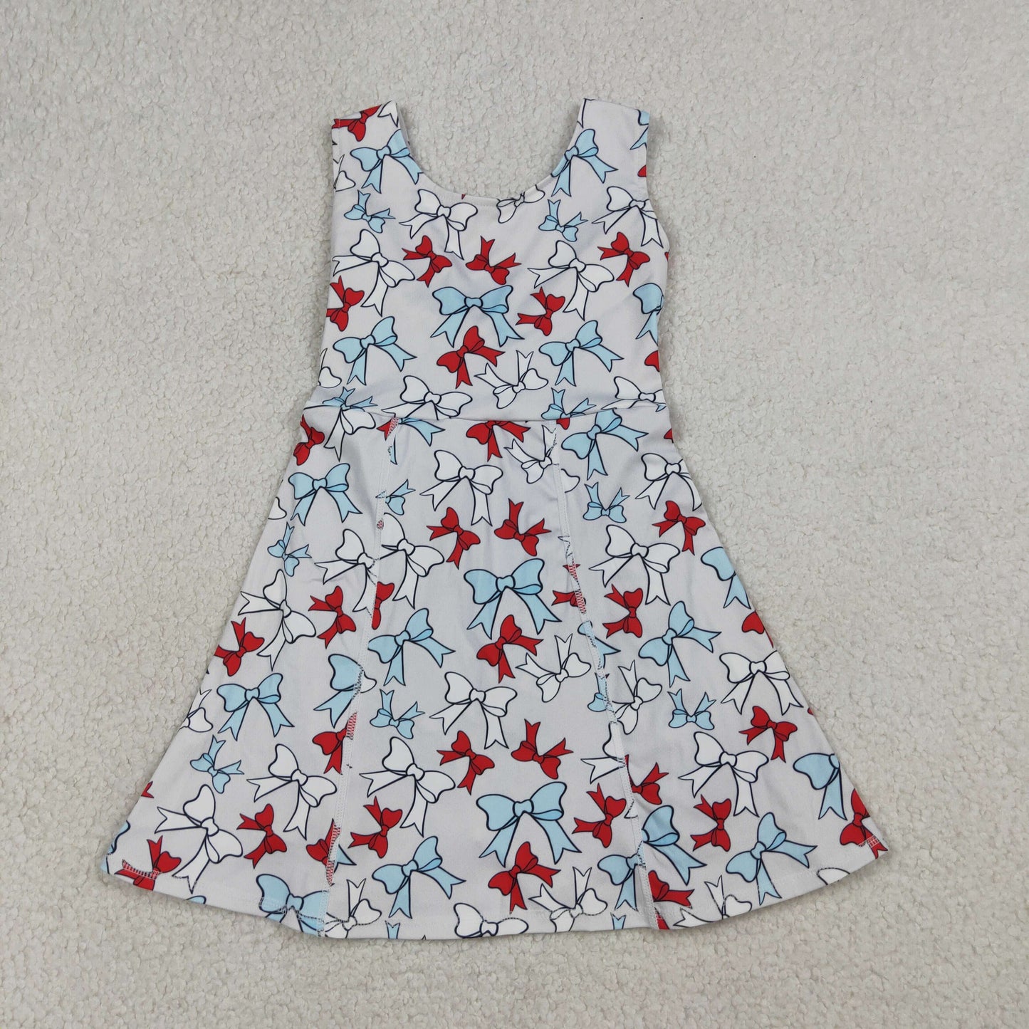 RTS Baby Girls Toddler Red Blue Bows 4th of July Yoga Active Shorts Knee Length Dress