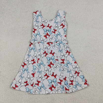 RTS Baby Girls Toddler Red Blue Bows 4th of July Yoga Active Shorts Knee Length Dress
