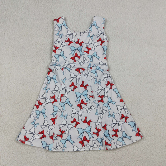 RTS Baby Girls Toddler Red Blue Bows 4th of July Yoga Active Shorts Knee Length Dress