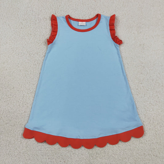 Baby Girls Kids Sleeveless Red Scallop Knee Length Dress Blue Clothes