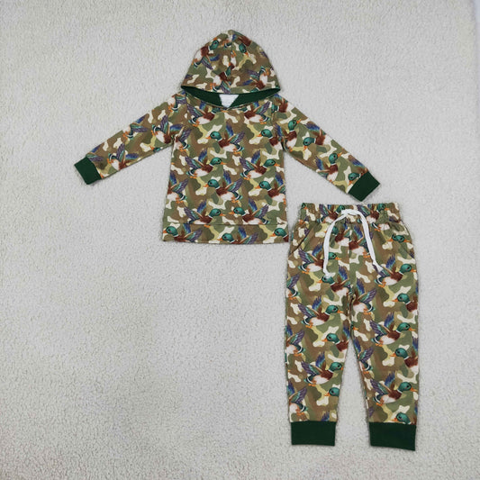 Baby Boys Kids Ducks Camo Hoodie Pullover Pockets Pants Green Set Clothes