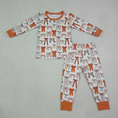 Baby Girls Kids Long Sleeves Brown Bows Shirt Pants Set Pajamas Clothes