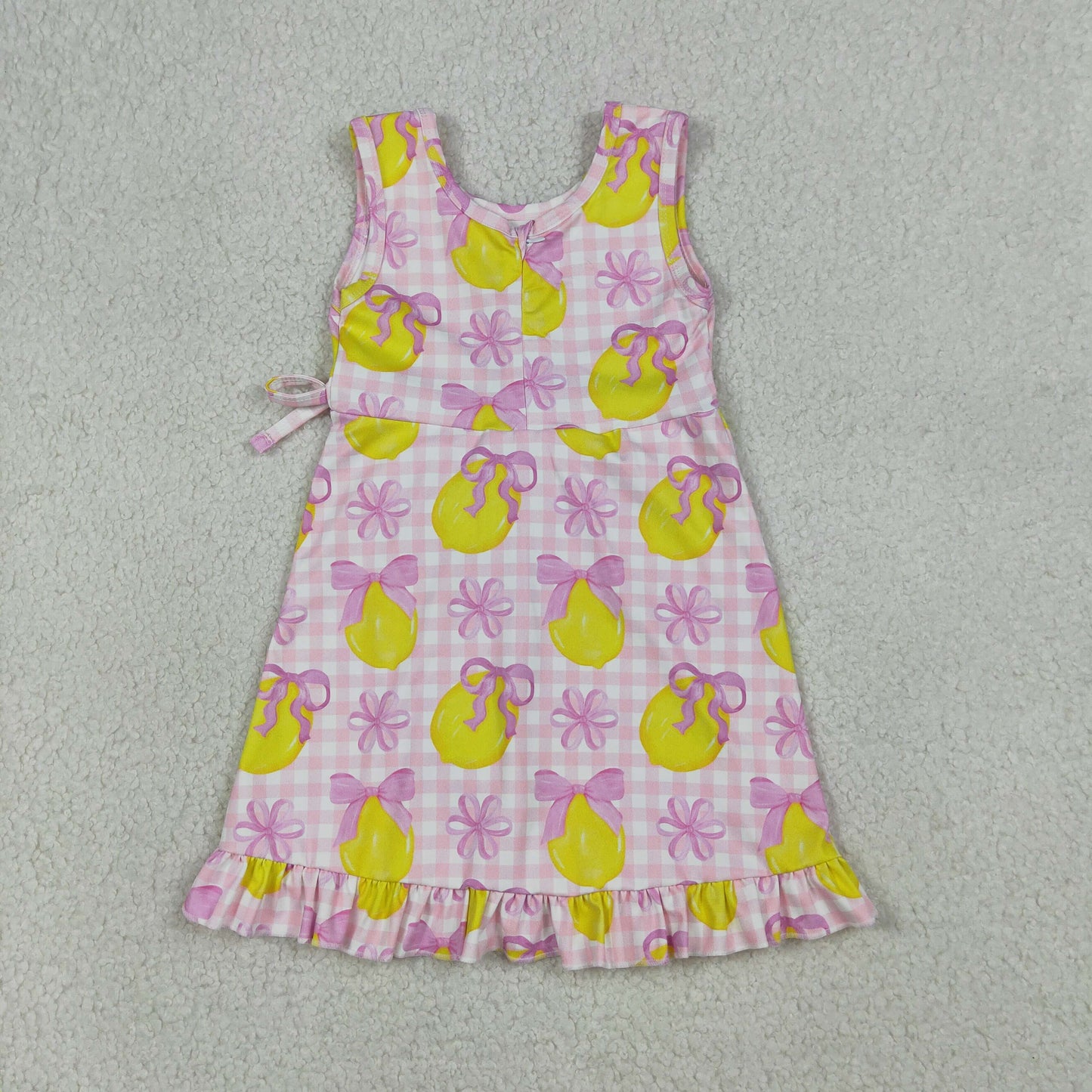 RTS Baby Girls Kids Sleeveless Lemons Bows Pink Plaid Yoga Active Shorts Knee Length Dress