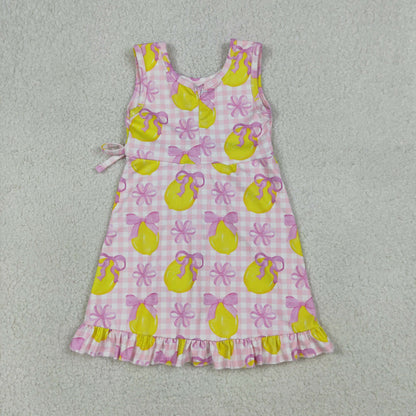 RTS Baby Girls Kids Sleeveless Lemons Bows Pink Plaid Yoga Active Shorts Knee Length Dress