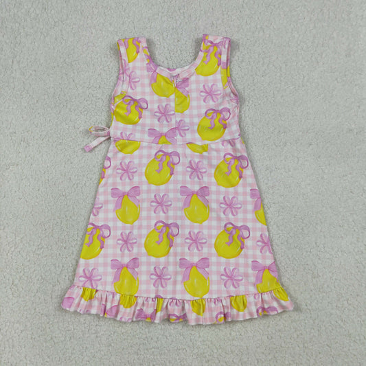 RTS Baby Girls Kids Sleeveless Lemons Bows Pink Plaid Yoga Active Shorts Knee Length Dress