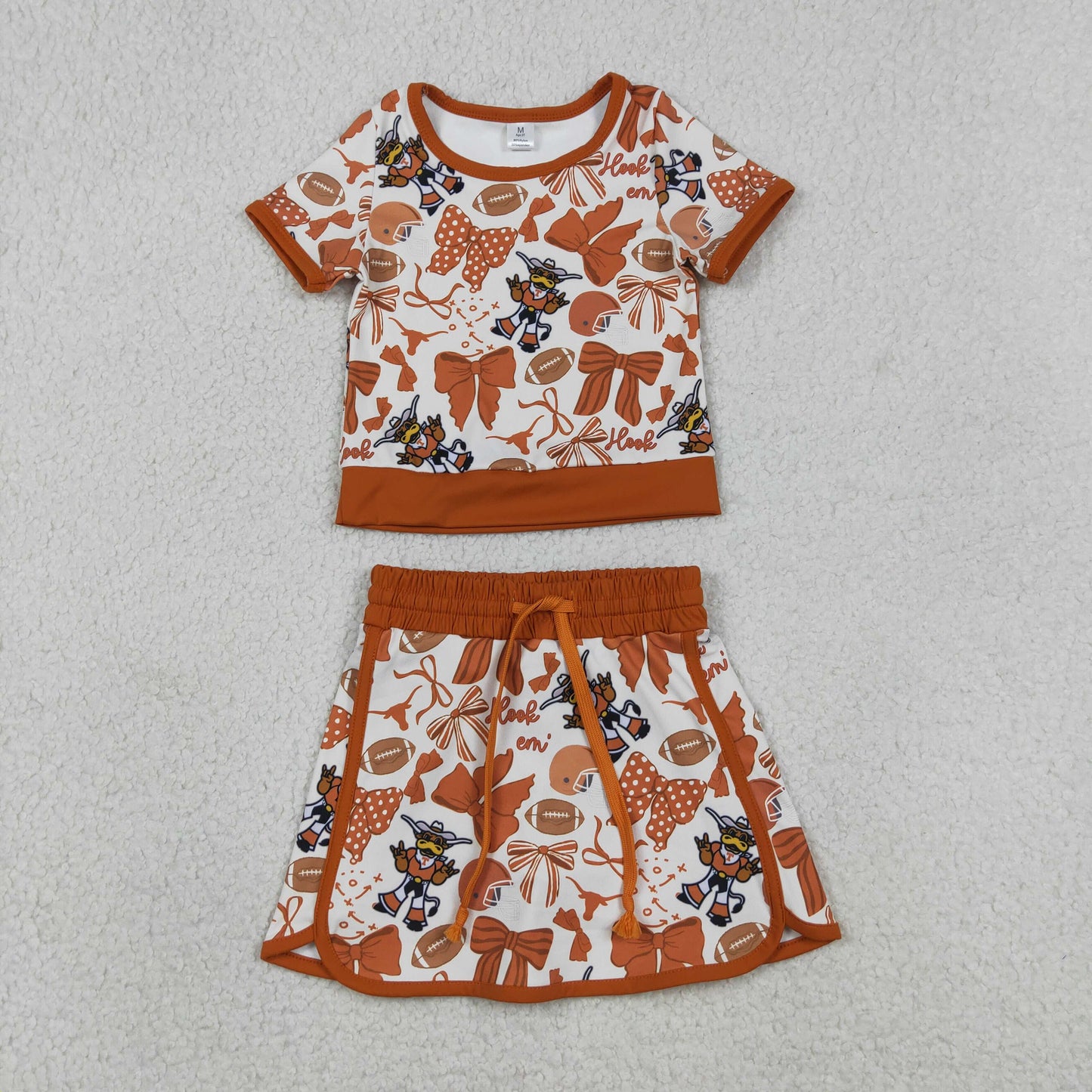 Baby Girls Toddler Short Sleeves Cow Bows Football Team Shirt Shorts Yoga Brown Set