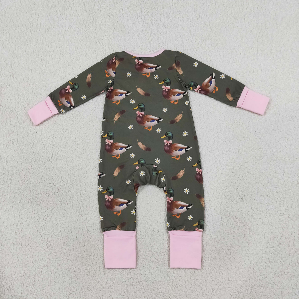 USA Shop Baby Girls Infant Long Sleeves Ducks Bows Flower Zipper Footie Sleeper Romper Clothes