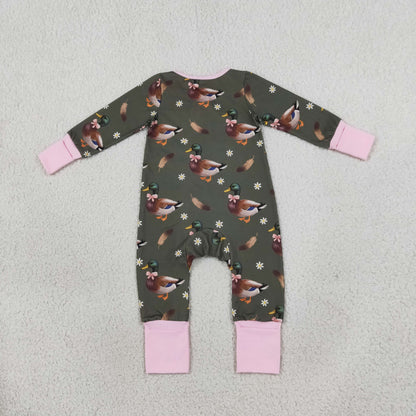 USA Shop Baby Girls Infant Long Sleeves Ducks Bows Flower Zipper Footie Sleeper Romper Clothes
