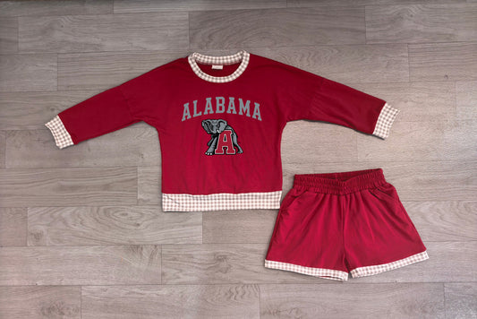 No moq Preorder Baby Girls Kids Long Sleeves Red Shirt Shorts Elephant Cotton Set Team Clothes