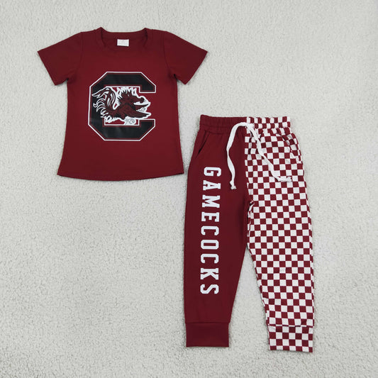 Baby Boys Kids Short Sleeves Chicken Shirt Checked Pockets Pants Team Set Clothes