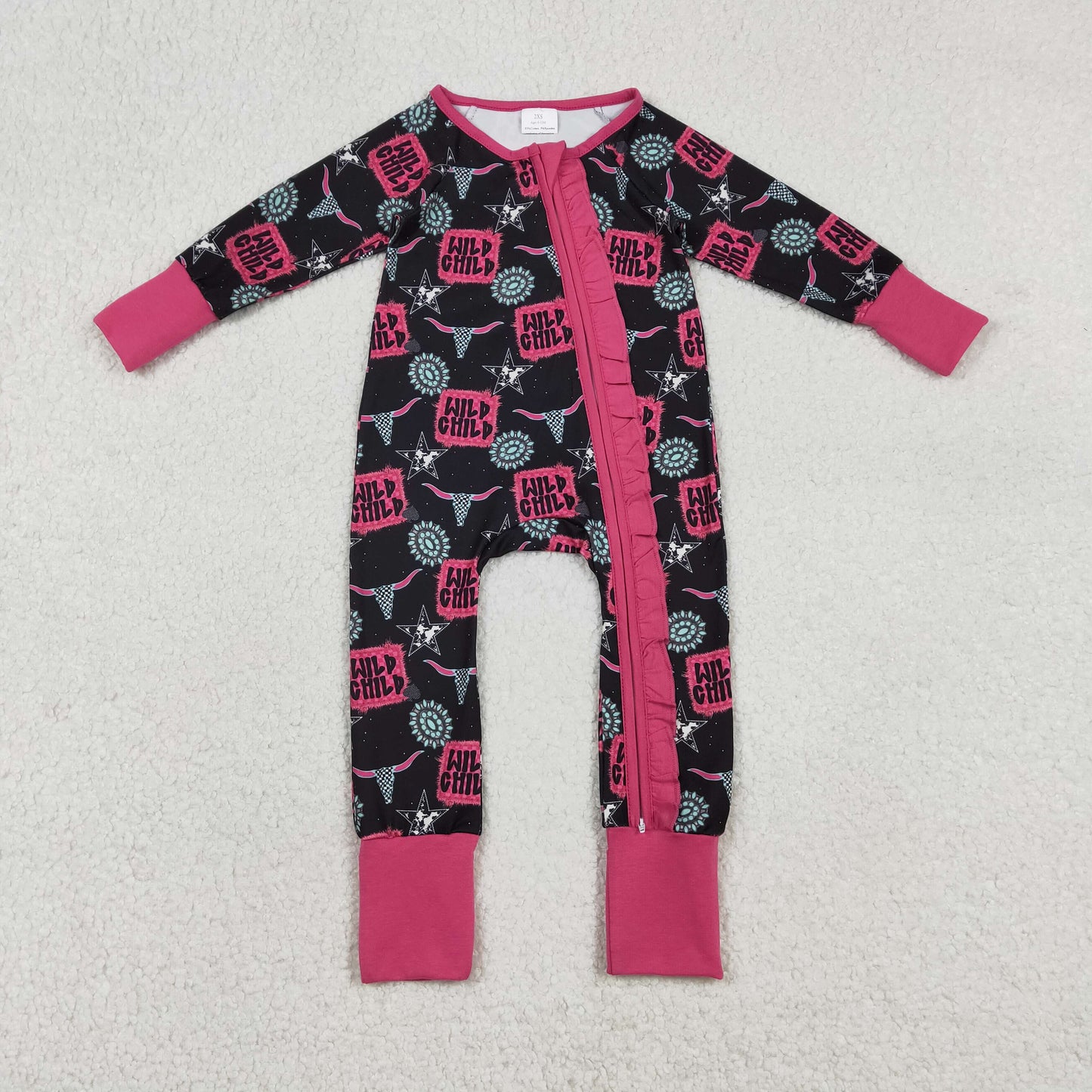 Baby Girls Long Sleeves Wild Child Western Cow Print Two-way Zipper Sleeper Romper