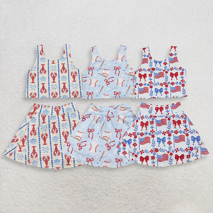 Sibling Baby Girls Kids Crawfish Baseball Bows Tops Shorts Skirt Skort Yoga Active Sets Clothes