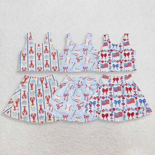 Sibling Baby Girls Kids Crawfish Baseball Bows Tops Shorts Skirt Skort Yoga Active Sets Clothes