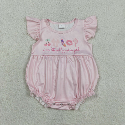 RTS Baby Girls Infant Short Sleeves Cherry Bows Ruffle Bubble Romper