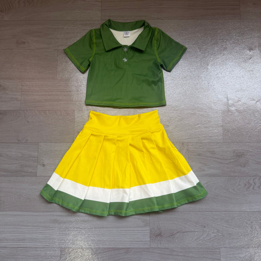 No moq Preorder Baby Girls Kids Green Buttons Shirt Skirt Shorts Yoga Active Set Clothes