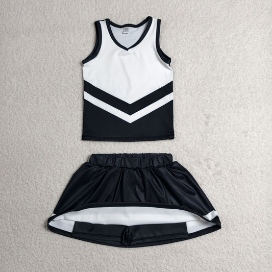 Baby Girls Kids Sleeveless Tops Skirt Shorts Black Set Yoga Team Clothes