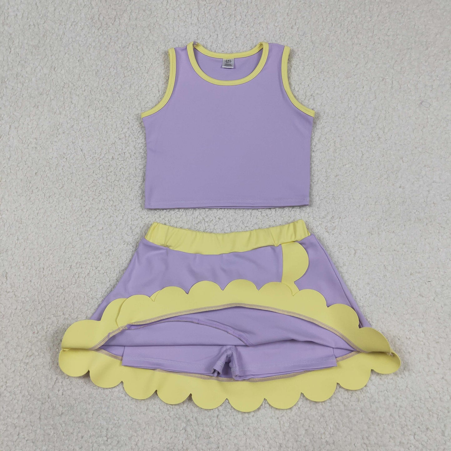 Sibling Baby Girls Kids Scallop Shirts Skirts Shorts Yoga Active Sets Clothes