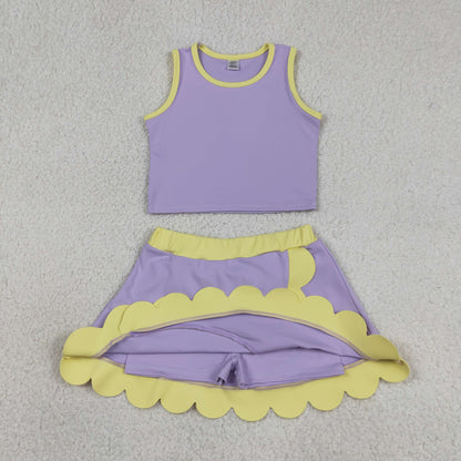 Sibling Baby Girls Kids Sleeveless Shirts Scallop Skirts Shorts Yoga Active Sets Clothes