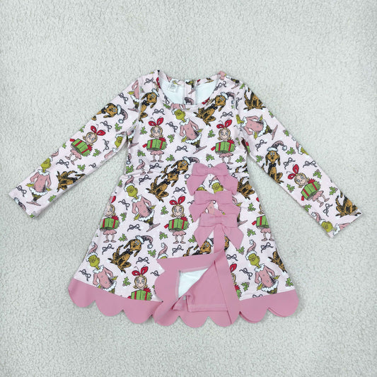 Baby Girls Kids Christmas Green Face Bows Scallop Dress Yoga Active Clothes