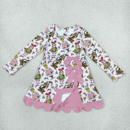 Sibling Baby Girls Kids Long Sleeves Christmas Bows Scallop Dresses Yoga Active Clothes