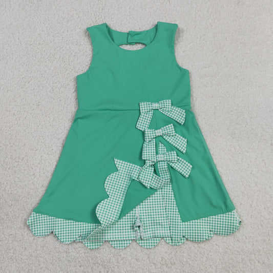 Baby Girls Sleeveless Green Plaid Bows with Shorts Yoga Scallop Dress