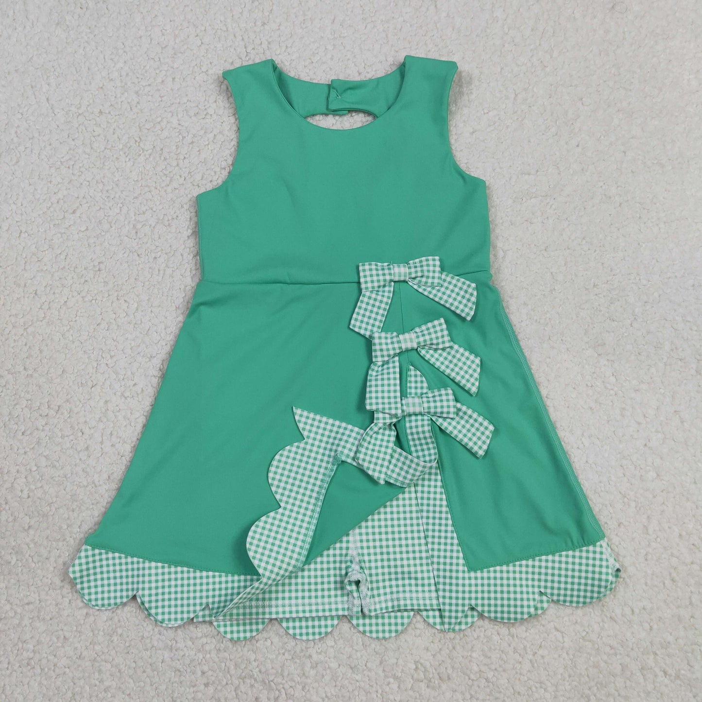 Sibling Baby Girls Kids Green Plaid Bows Skort Yoga Active Dress Set Scallop Clothes