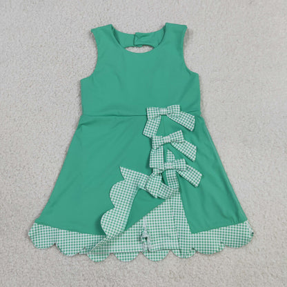 Sibling Baby Girls Kids Green Plaid Bows Skort Yoga Active Dress Set Scallop Clothes