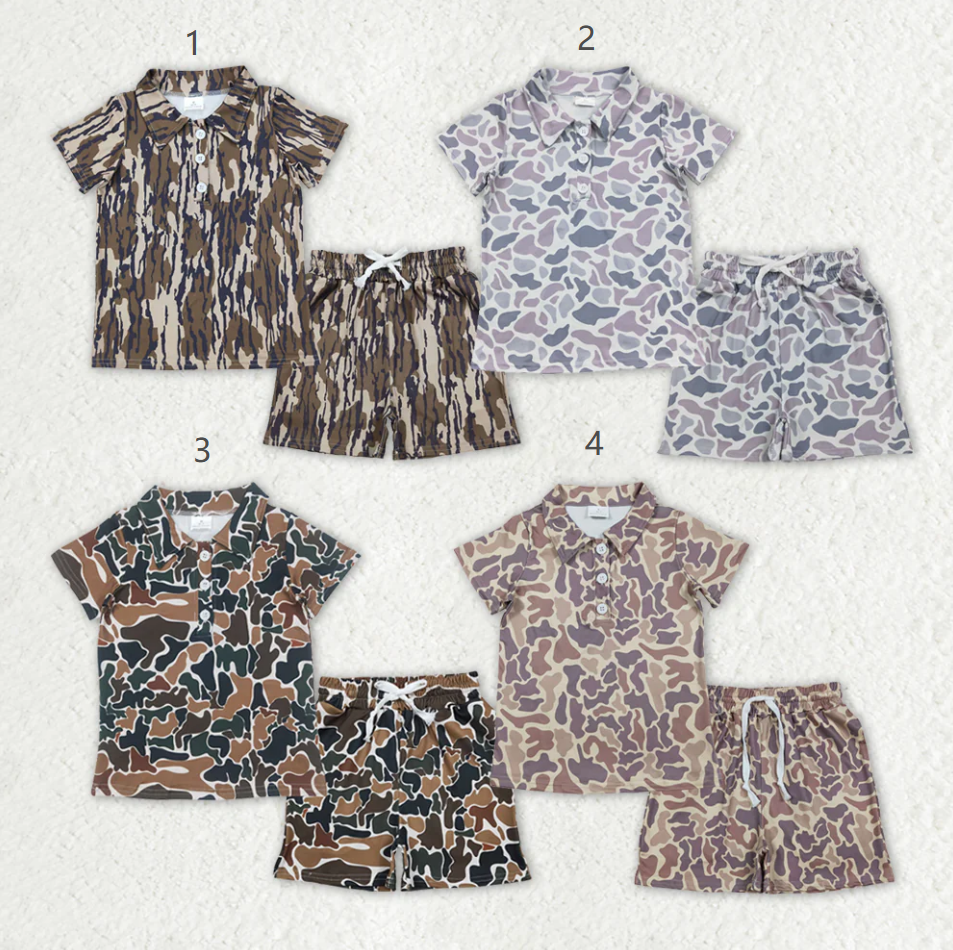 RTS Sibling Baby Boys Kids Short Sleeves Camo Buttons Shirts Pockets Shorts Sets Summer Clothes